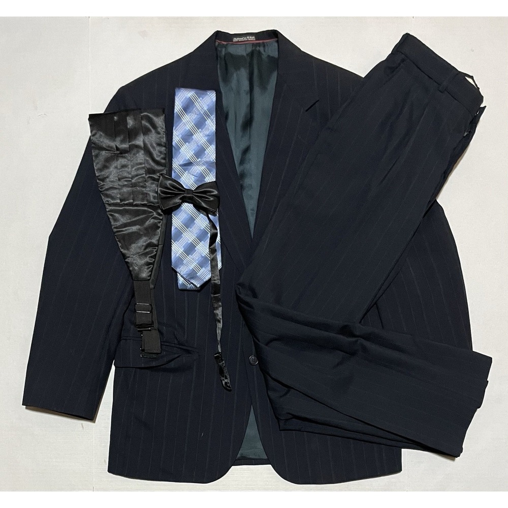 John Weitz 2 Piece Mens‎ Size 40R Blazer Pinstripe Navy Suit 32 X 31 Pants Wool